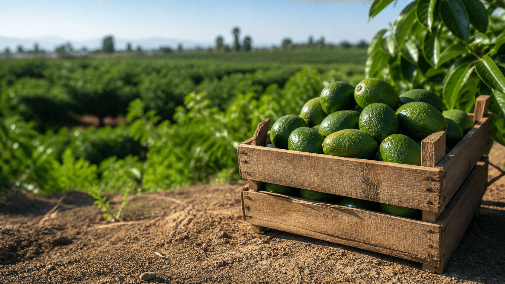 صندوق ديال لافوكا كيبين الزيادة فالمردودية (Crate of avocados showing increased agricultural yield). صندوق ديال لافوكا كيبين الزيادة فالمردودية (Crate of avocados showing increased agricultural yield).